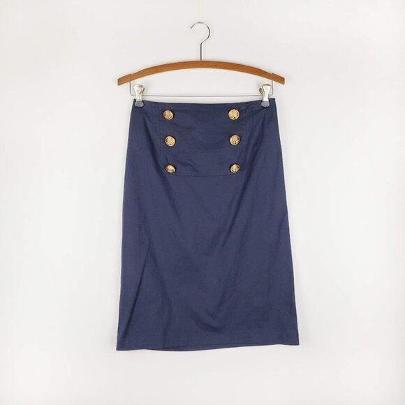 Shabby Apple Pencil Skirt Nautical Pinup Retro Wiggle Navy Blue Size XS - Picture 7 of 7